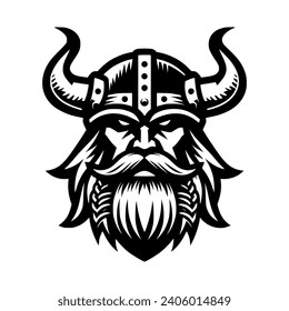 Vector logo of a Viking head. black and white logo of Norse guy. suitable for tattoo, emblems, logo