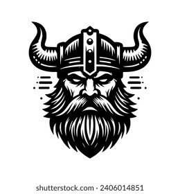 Logo vector de una cabeza Viking. logotipo en blanco y negro del tipo nórdico. adecuado para tatuajes, emblemas, logotipo