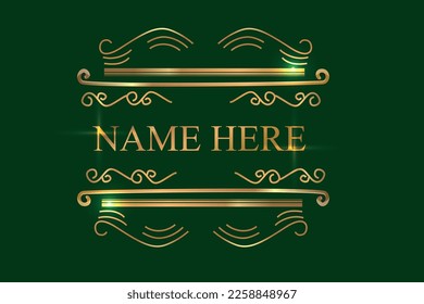Vektorlogo Vintage Typografie dekorative Design Element Gold, glänzende Farbgrafik. Etiketten und Abzeichen, Retro-Bänder, Luxus-Label, Luxus-Logo-Symbol, elegante Blüten Ornate-Skizze.