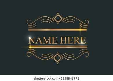 logotipo vectorial Tipografía vintage elemento de diseño decorativo oro, ilustración de color brillante. Etiquetas y distintivos, cintas retro, etiqueta de lujo, símbolo de logotipo de lujo, boceto ornamental elegante y florido.