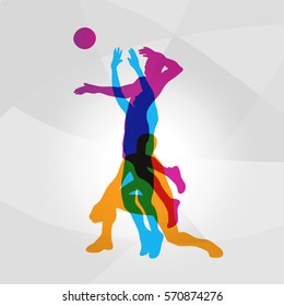 Vector logo volleyball. Colorfull volleyball players hits a ball