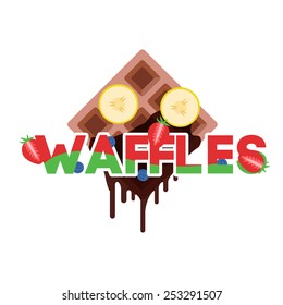 Vector Logo Waffles with banana, strawberry and blueberry. For Design Breakfast Flyer or Package.