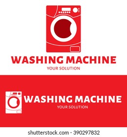 Vector logo washing machine. Brand logo in the form of a washing machine. Red style