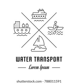 Vector logo water transport. emblem, label or banner for water transport. Line sign with elements. Concept brand.