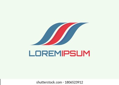 Vector logo of wave or wing or book with initials "M" or "S" or "SIS" or "sn" or "ns" or "mn" or "nm" on light background. Usable for general business logos