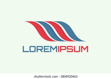 Vector logo of wave or wing with initials "MI" or "IM" or "mn" or "nm" or "MM" on light background. Usable for general business logos
