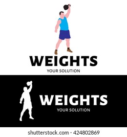 Vector logo weights. The athlete lifts a weight with one hand