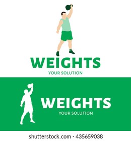 Vector logo weights. The athlete lifts a weight with one hand