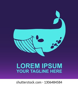 Vector Logo of Whale Animal on Gradient Color Background Violet and Pink. Illustration for Print.
