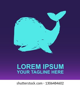 Vector Logo of Whale Animal on Gradient Color Background Violet and Pink. Illustration for Print.