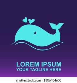 Vector Logo of Whale Animal on Gradient Color Background Violet and Pink. Illustration for Print.