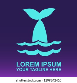 Vector Logo of Whale Tail on Gradient Color Background Violet and Pink. Illustration for Print.