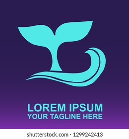 Vector Logo of Whale Tail on Gradient Color Background Violet and Pink. Illustration for Print.