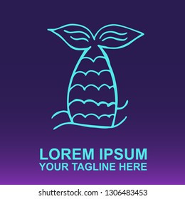 Vector Logo of Whale Tail on Gradient Color Background Violet and Pink. Illustration for Print.