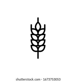 Vector logo Wheat ears linear icon for business, agriculture, beer, bakery, Gluten free. Black Line illustration isolated on white background.