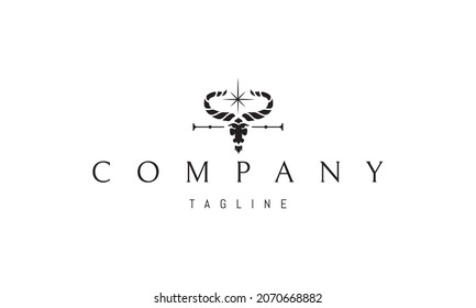 Vector logo in which an abstract image of a devil with horns and a star in the center.