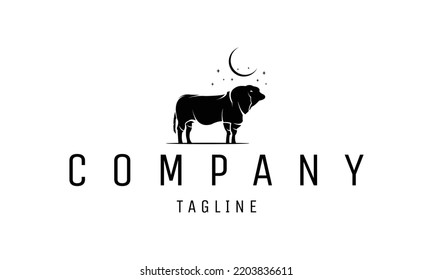 Vector logo in which abstract image of cow under moon moon and stars isolated on white background elegant and stylish look suitable for company, brand name, business