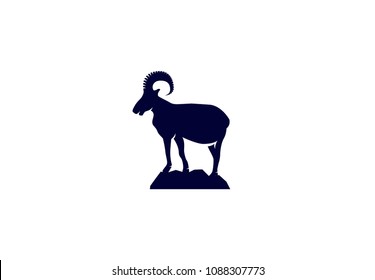 Vector Logo Of Wild Ram Silhouette On Mountain