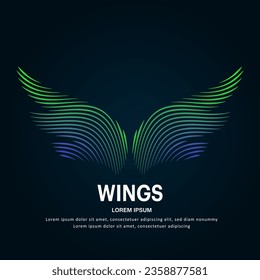 Vector logo wings color silhouette on a dark background. wings shape icon with creative simple line art structure. EPS 10