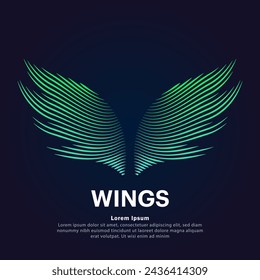Vector logo wings color silhouette on a dark background. wings shape icon with creative simple line art structure. wings logo vector template suitable for organization, company, or community. EPS 10