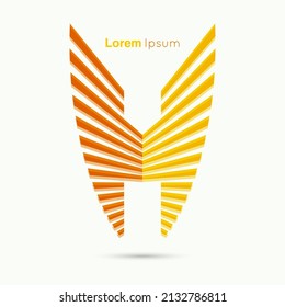 Vector logo of wings made of stripes. Isolated illustration on a white background. Letter h