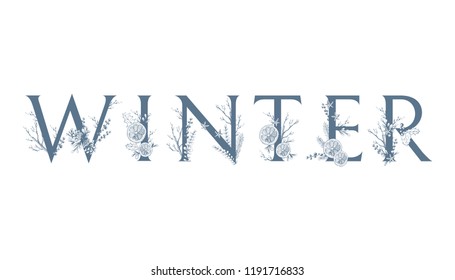 Vector logo winter. Decorated word, typographic composition. Christmas  holiday spirit