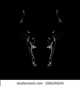 The Vector logo wolf for T-shirt design or print for outwear.  Hunting style wolf background.