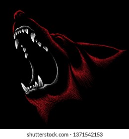 The Vector logo wolf for T-shirt design or outwear.  Hunting style wolf background.