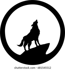 The Vector logo wolf for T-shirt design or outwear.  Hunting style wolf background.
