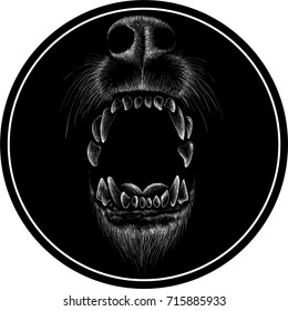 The Vector logo wolf for T-shirt design or outwear.  Hunting style wolf background.