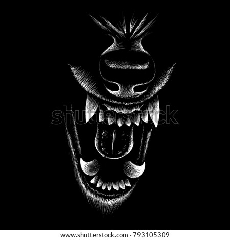 The Vector logo wolf for T-shirt design or outwear. Hunting style wolf background.