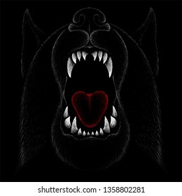 The Vector logo wolf  or wolfs for tattoo or T-shirt design or outwear.  Cute print style wolfs or dogs  background.