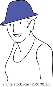 Vector logo with woman face. Hand drawing, minimalistic style, white background. Modern design concept. 