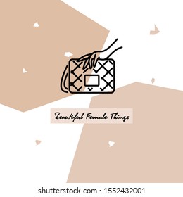 Vector logo of women's bags. Beautiful female things. Female hand holds a bag. Design element for bag store, online shopping, salon and other uses.