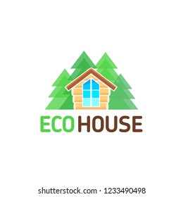 Vector logo wooden from a eco hut recreation nature forest
