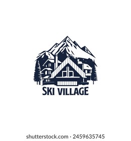 vector logo of a wooden house in the mountains. white background