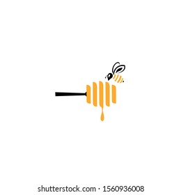 vector logo wooden spoon honey with bees, logos for products and other design needs