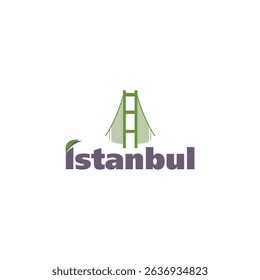 Vector logo works of Istanbul with ferry, bridge and seagull.