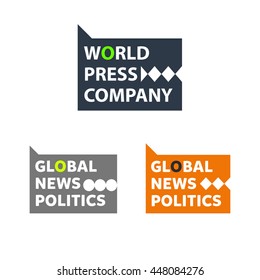 Vector logo world press company. Illustration global news politics. Stylized wolf concept.
