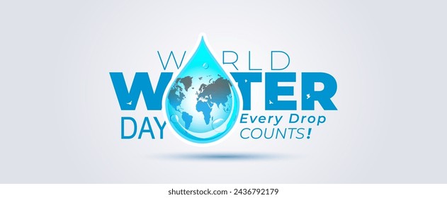 Vector Logo for World Water day. Drop of water with world map design.