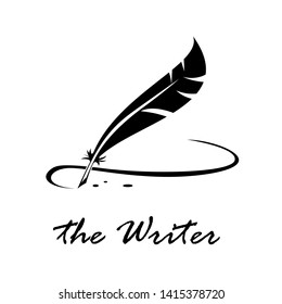 Vector logo writer. Signature with inkwell o bird pen 