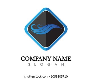 Vector Logo with yellow sun and blue sea waves. Vector logotype