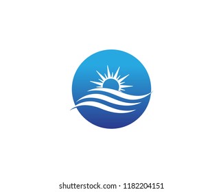 Vector Logo with yellow sun and blue sea waves