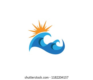 Vector Logo with yellow sun and blue sea waves