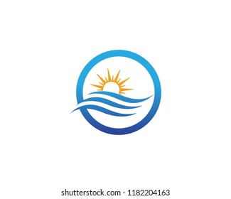 Vector Logo with yellow sun and blue sea waves