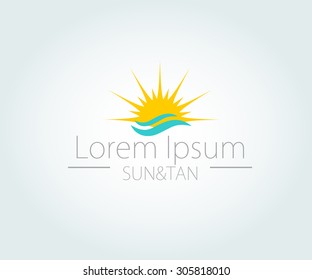 Vector Logo With Yellow Sun  And Blue Sea Waves. Vector Logotype