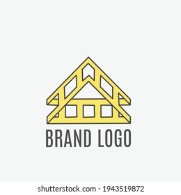 Vector logo of yellow triangle with stairs or film concept, isolated on white background. 