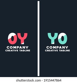 Vector logo of yo and oy initial letter design in blue and white style. Can be used as Logo, Brands, Mascot.