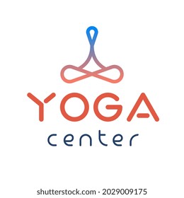 Vector Logo Yoga Center with Color Lines on White Background. Line Art Style Design of Creative Logotype
