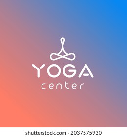 Vector Logo Yoga Center with White Lines. Line Art Style Design of Creative Logotype on Gradient Color Background